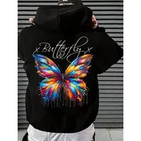 RMK Kapuzenpullover Herren Hoodie Oversize Langarm Longshirt Butterfly Schmetterling mit Kapuze