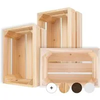 Creative Deco Holzkiste 3x Weinkisten Set Obstkiste Holz (3 Kisten)