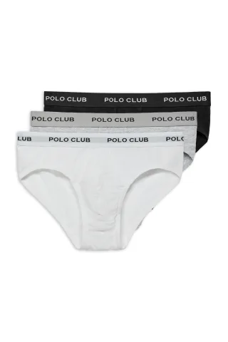 Slips im Dreierpack schwarz, grau und weiß mit Polo Club Logo-Detail