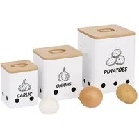 relaxdays Vorratsdose Kartoffel Aufbewahrungsbox 3er Set, Eisen, weiß