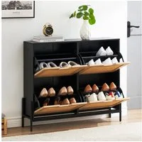GarveeMore Schuhschrank Schuhkipper Schuhkommode mit 4 Klappen mit 8 Einstellbar Ablageflächen mit 4 Klappen Schuhschrank schmal Schuhregal mit 8 Ablageflächen