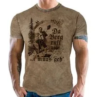 LOBO NEGRO® Trachtenshirt für Bayern Trachten Fans im Used Vintage Retro Look - Da Berg ruft