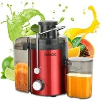 7MAGIC Entsafter Saftpresse Elektrisch, Zentrifugaler, 2 Geschwindigkeiten + Pulsmodus, 400 W, aus Edelstahl, Mit Saft- und Tresterbehälter für Obst- und Gemüsesäfte