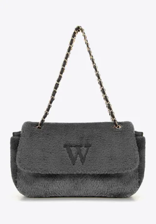 Wittchen Damen-Umhängetasche mit Fellbesatz, Grau, Graues Polyester
