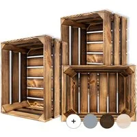 Creative Deco Holzkiste 3x Weinkisten Set Obstkiste Holz (3 Kisten)