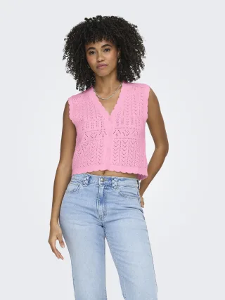 ONLY - ONLIRINA V-NECK BUTTON VEST KNT NOOS Prism Pink - Gr. - S