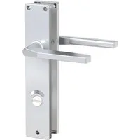 BASI Drückergarnitur Langschild-Garnitur 72/8 mm, Türstärken 38-45 mm (Packung), WC-Schloss / Drehknauf, Türbeschlag aus Aluminium, Farbe Alu F1