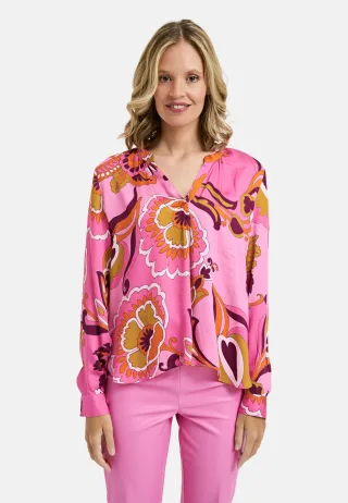 Milano Italy - Blouse w neckpanel, V-neck, gathering at neckopening, 1/1 sleeves - Gr. - 34