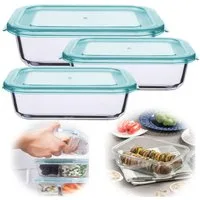 LS-LebenStil Frischhaltedose Glas Cook & Lock 3´er Set Glasschale mit Deckel Glasbehälter Boxen, Glas, (Glasdose mit Deckel, Borosilikatglas, Meal Prep Gläser Vorratsdose, 3-tlg., 3-teilig, 630, 1040, 1500 ml, Rechteckig, Stapelbar, Luftdicht), Mikro