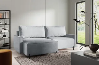 Ecksofa Schlafsofa Sofa BRAGA in Stoff Now or Never Grau Ottomane Links