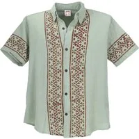 Guru-Shop Hemd & Shirt Natürliches Hemd aus Indien, Ethnohemd - salbei Ethno Style, alternative Bekleidung