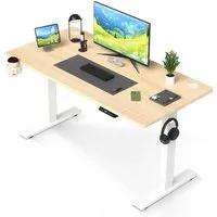 HOMAVO Schreibtisch Höhenverstellbarer schreibtisch mit Memory- und Rebound-Funktion (Sitz-Steh-Erinnerung), inkl. Kabelwanne & USB/Typ-C-Anschlüssen, Tischplatte 18 mm