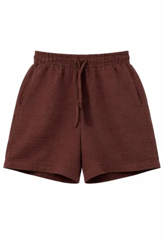Hochtaillierte strukturierte Baumwollshorts