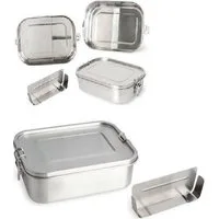 MATEC Germany Ersatzteile Lunchbox Edelstahl Brotbüchse mit herausnehmbarem Steg 1200 ml BPA frei, Edelstahl, (Set, 1 Dose 1 Deckel 1 Dichtring), Spülmaschinenfest BPA frei PVC Frei Bleifrei Brotdose Klickverschlüsse