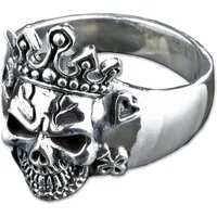 viva-adorno Silberring Totenkopf Ring Poker King Krone Pik 925 Sterlingsilber Herrenring