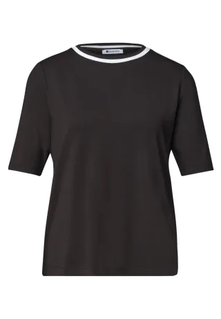 Street One - T-Shirt mit Rundhals und Kontrastdetail black coffee - Gr. - 40