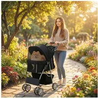 PawHut Hundebuggy Faltbar Katzenwagen mit Reflektorstreifen Aufbewahrungskorb Kissen, (Hundewagen, 1-tlg), für kleine Hunde bis 10kg, Schwarz