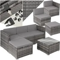 tectake Loungeset rattan sitzgruppe lignano mit uv-beständigem geflecht, (garden lounge set Lignano, 5-tlg., in Grad), abnehmbare, waschbare bezüge und sicherheitsglas-tisch