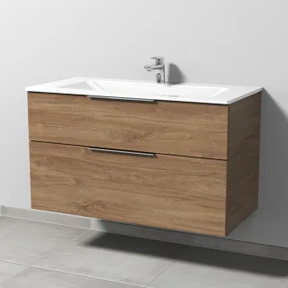 Sanipa 3way Glas-Set Glas-Waschtisch und Unterbau mit 2 Auszügen, Eiche-Kansas UM20459