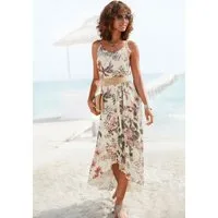 LASCANA Maxikleid im Vokuhila-Stil mit Blumenprint, Druckkleid leichtes Sommerkleid, luftiges Strandkleid, Spaghettikleid, Festival