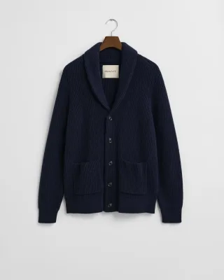 GANT - Wollmix Strickjacke mit Schalkragen evening blue - Gr. - L