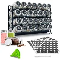 PFCTART Organizer Vierstöckiges Netzregal für die Wandmontage perforiert Gewürzregal (Set, 1 St., Mit Trichteretikett Pinsel weißer Stift), Küchenschrank 28 Gewürzflaschen