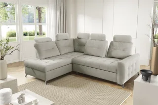 Ecksofa Schlafsofa Sofa WENDIE Stoff Hold Me Beige Ottomane Links