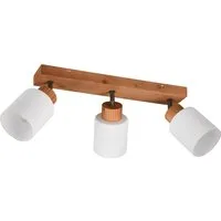 Reality Leuchten Deckenstrahler Assam, ohne Leuchtmittel, warmweiß - kaltweiß, Spot 3-flg. Naturholz, exkl 3xE14 max 25W, Glasschirm weiß schwenkbar