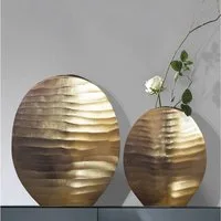 FINEBUY Tischvase FB65112 Vase 2er Set Blumenvase Aluminium Dekovase Rund Wellenmuster (Vase 2er Set Aluminium Gold Modern Wellenmuster), Blumenvase 2-teilig, Dekovase Wohndeko Tischdeko