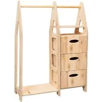 COZYCOLLECTIONS Kinderkleiderschrank Montessori Kleiderschrank 3-in-1, Naturholz, 78x106x31,5 cm (Kinder-Kleiderschrank / Montessori-Garderobe (3-in-1), 1-St., 3-in-1: Kleiderstange + 3 Schubladen + Regalfächer (kompakt) Montessori 3-in-1: Stange + 3