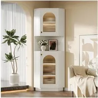 Flieks Badkommode Eckschrank mit LED-Beleuchtung Hochschrank (1 St., mit verstellbaren Einlegeböden, B45/H166,5 cm), Dreieckiger Badezimmerschrank mit 2 Glastüren und 6 Fächern