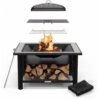 blumfeldt Feuerschale Merano Rectangular, (Set, Set), Garten Grill Tisch Funkenschutz Feuerkorb Feuerstelle Outdoor