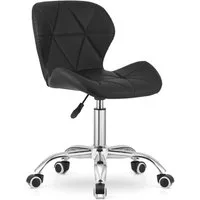 Home Collective Drehstuhl Schreibtischstuhl mit pneumatischer Verstellung (Perfekt für Kinderzimmer, Home Office und Studio), Öko-Ledersitz mit Chromfuß und Gummirädern - schwarz