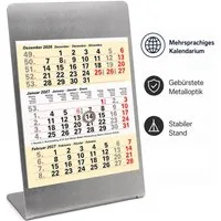 TOBJA Tischkalender Tischkalender 2027 Metallaufsteller 3-Monatskalender Büro (Sand), 3-Monats-Überblick, Datumsschieber, Edelstahl-Optik, mehrsprachig