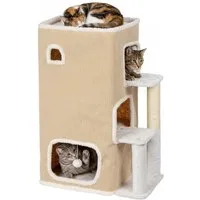 relaxdays Katzenhaus 3 Etagen Ball & Kratzstamm, Beige