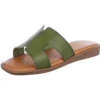 Ital-Design Modische Sandalen mit gepolsterter Sohle für Damen Pantolette (91409195) Keilabsatz/Wedge Pantoletten in Grün