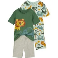 vertbaudet Schlafanzug Jungen Sommer-Schlafanzüge, Savannentiere 2er-Pack, Recycling-Baumwolle