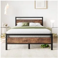 HOMERECOMMEND Metallbett aus Metall mit Lattenrost,Vintage Braun, 90x200cm (1-tlg), Kein Boxspring erforderlich, Quietschfest