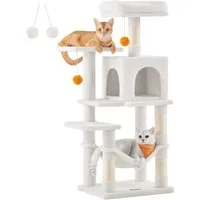 FEANDREA Kratzbaum Katzenbaum, Mehrstöckiges Katzenhaus, mit 4 Kratzsäulen, 2 Plattformen, Hängematte, Höhle, stabiler
