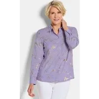 GOLDNER Hemdbluse Druckbluse mit schimmerndem Print Viskosebluse mit Hemdkragen, Knopfleiste und Langarm