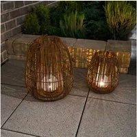 esotec LED Solarleuchte Rattan Dekoleuchten Isabella H=40+28cm warmweiß outdoor außen 102283, LED fest integriert