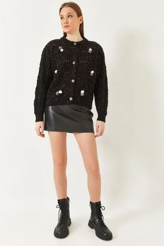 Strickjacke mit Struktur und Pompon