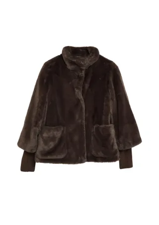 s.Oliver BLACK LABEL - Webpelzjacke braun - Gr. - 34