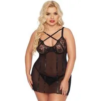 Softline Negligé Schwarzes Frauen Dessous Plus Size Chemise gestreift transparent mit B