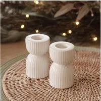 Lights4fun Kerzenständer 2er Set Kerzenhalter aus Keramik für Stabkerzen