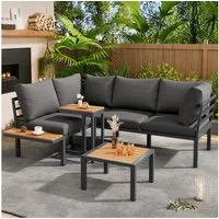 Flieks Gartenlounge-Set, 5-Sitzer Gartenmöbel Sofa &Beistelltisch &Hocker (kann als Couchtisch)