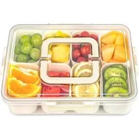 Refined Living Frischhaltedose Snackbox mit 8 Fächern, Servierplatte, Snackschale mit Deckel & Griff, Lebensmittelechtes PP, (Tragbarer Snack Organizer, Snackdose mit Deckel, Vorratsdose mit Fächern, Aufbewahrungsbox Snacks, Obstbox Kinder, Bento Box