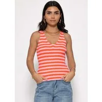 SASSYCLASSY Stricktop Gestreiftes Strick Top mit V-Ausschnitt Damen Ärmelloses Top mit breiten Trägern in figurbetontem Schnitt