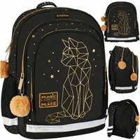 Starpak Schulrucksack Schulrucksack für Mädchen, schwarz-gold, ergonomisch, wasserfest.