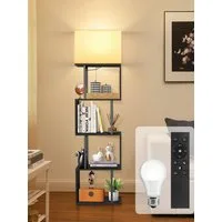 OUTON Stehlampe S-förmiges Bücherregal mit Beleuchtung, 4 Ebenen, Fernbedienung, 3000K-6000K, gelb/schwarz